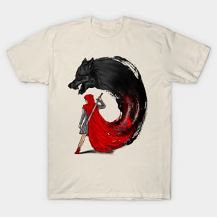 Shadows of the Woods: Little Red Riding Hood and the Sinister Wolf's Haunting Encounter T-Shirt